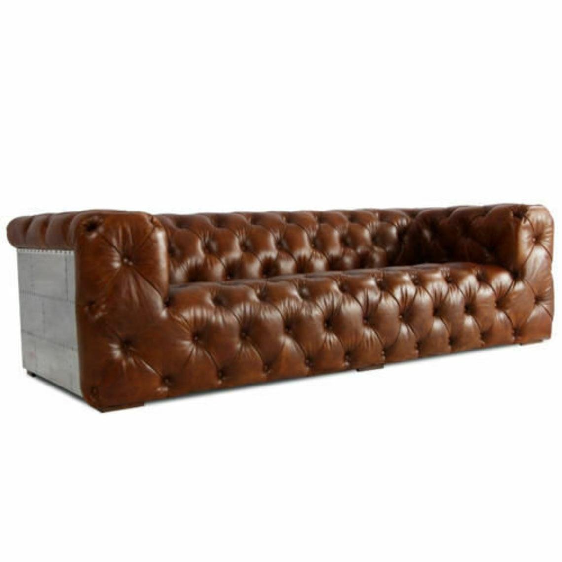 Vintage Luxury Classic Genuine Leather Tufted Chesterfield Sofa Aviation Aluminium Leather Executive 3 Seat Office Sofa